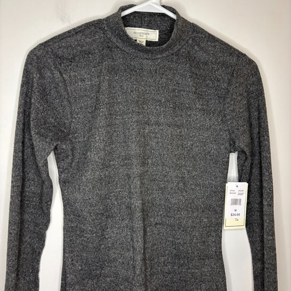 NO COMMENT NEW Mock Turtleneck Long Sleeve Women M Charcoal Heather lettuce edge